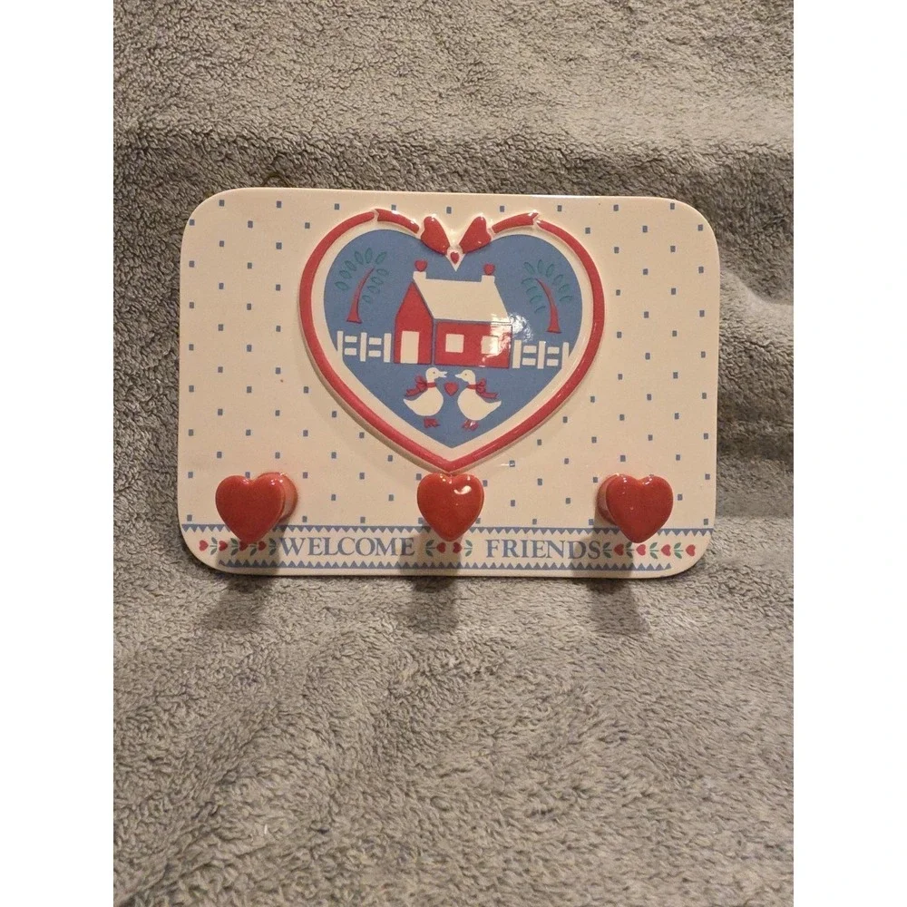 Welcome Friends Country Blue And Pink Ducks Geese Wall Hanging With Pegs Farm